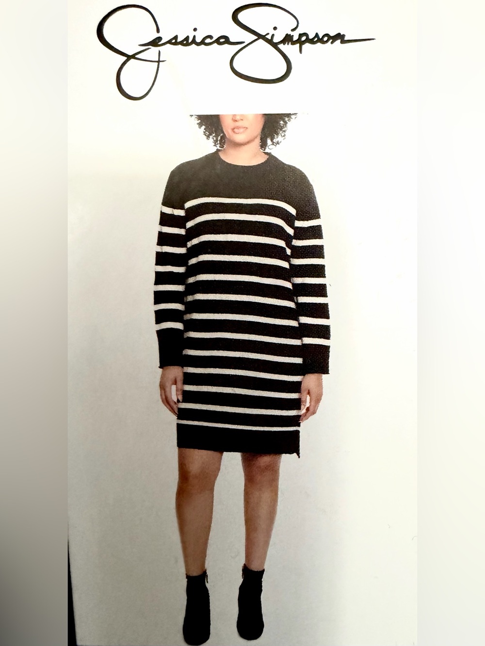 Jessica Simpson Black and White Striped Long Sleeve Sweater Dress